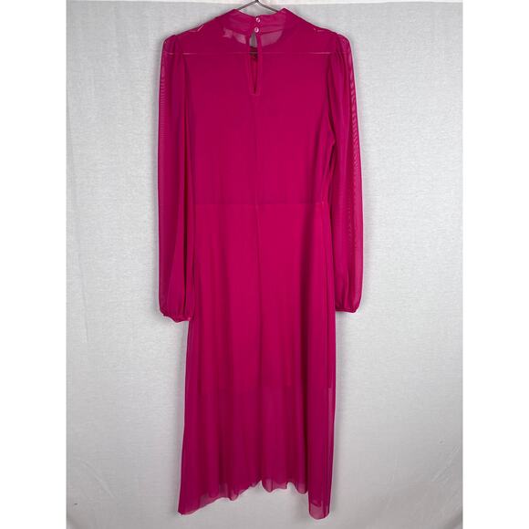 River Island Dress Pink High Neck Midi Mesh Barbiecore Maximalist Retro Party - Picture 3 of 9